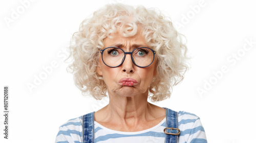 old woman with Disgust  Nose wrinkles  lip curls  revulsion evident  recoiling in distaste