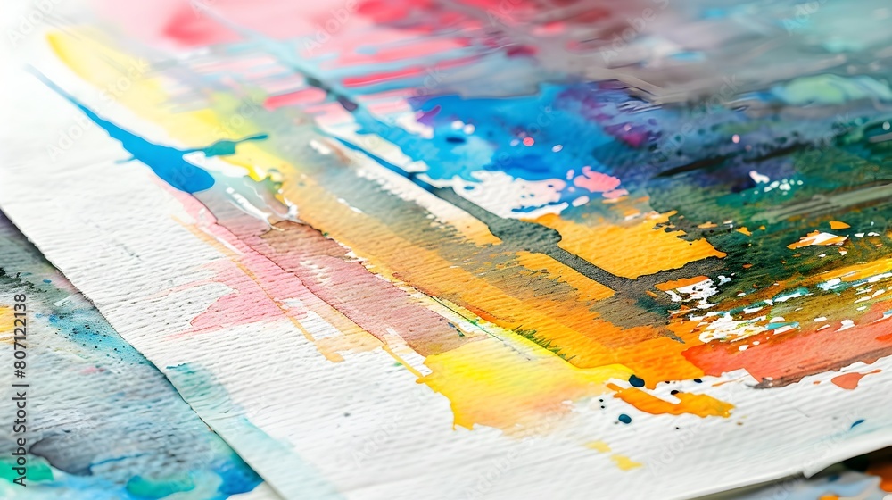 Multicolored Abstract Drawings on Watercolor Paper