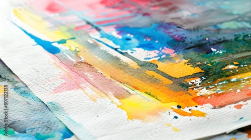 Multicolored Abstract Drawings on Watercolor Paper