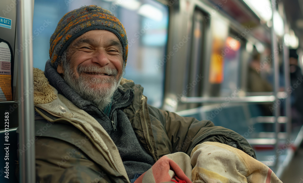 Elderly man with a warm smile sitting happily in urban environment Elderly man with a warm smile sitting happily in urban environment
