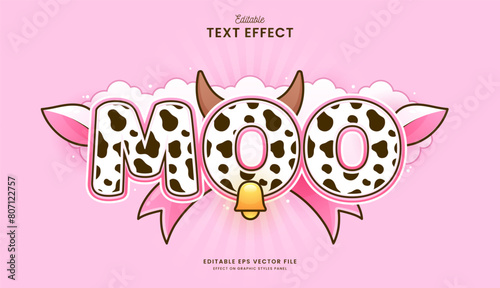 decorative editable cute cow text effect vector design