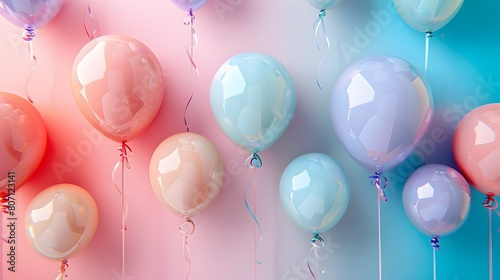 Colorful Pastel Balloons Celebrate Success and Achievements on a Rainbow Background