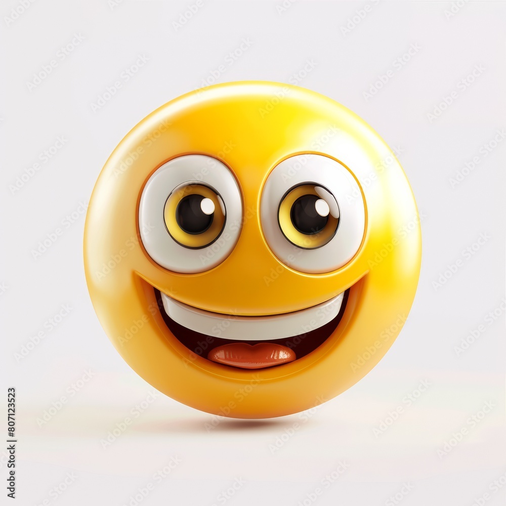 Joyful Emoji with Beaming Smile and Sparkling Eyes, Happy Character in 3D Illustration