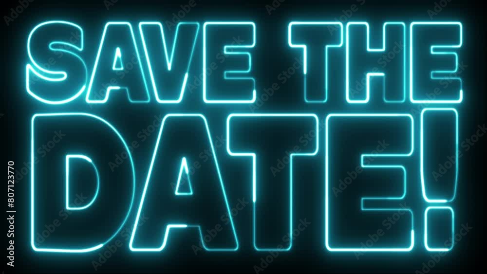 Save The Date text font with light. Luminous and shimmering haze inside the letters of the text Save The Date. Save The Date neon sign.