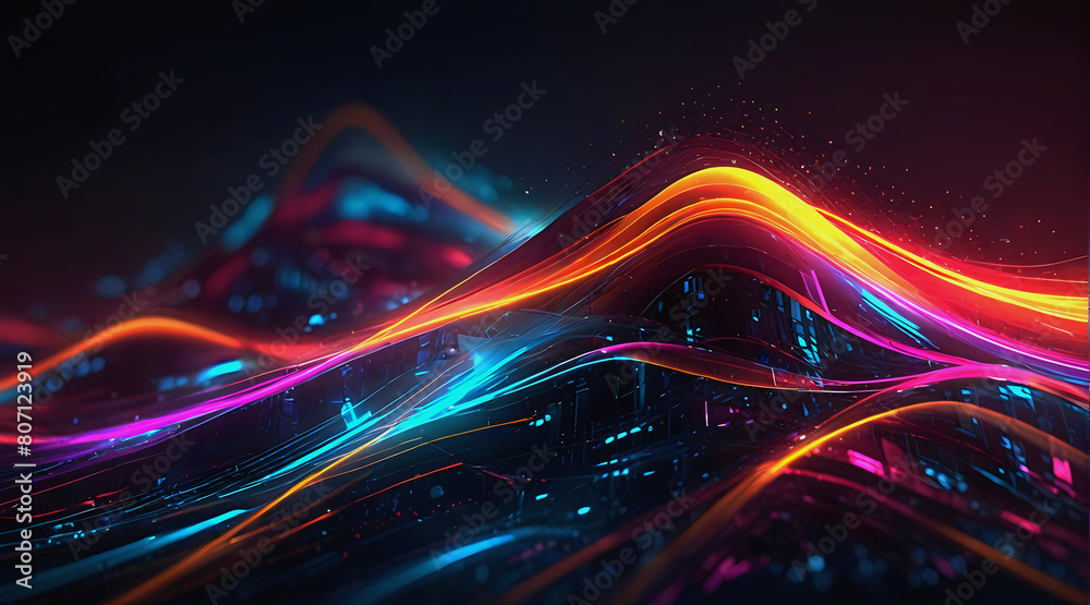 Abstract digital wallpaper. Immerse yourself in a world of glowing neon lines and ethereal bokeh lights technology background.