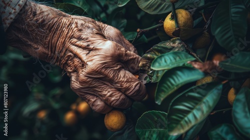  A tight shot of hands plucking oranges from an tree laden with fruit