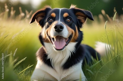 portrait of a dog lying on grass