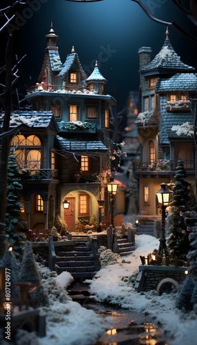 Christmas and New Year's night in the village. Christmas fairy tale.