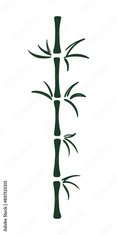 Fototapeta premium Dragon Boat Festival bamboo tree silhouette hand drawn illustration. Lunar New Year traditional holiday clip art, card, banner, poster element. Asian style design, isolated vector.