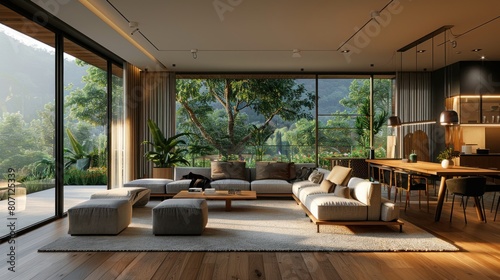the minimalist style home interior design of the modern living room exudes a sense of calm and serenity © thekob5123