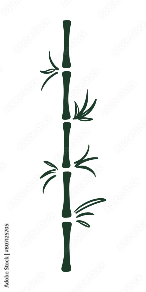 Fototapeta premium Dragon Boat Festival bamboo tree silhouette hand drawn illustration. Lunar New Year traditional holiday clip art, card, banner, poster element. Asian style design, isolated vector.