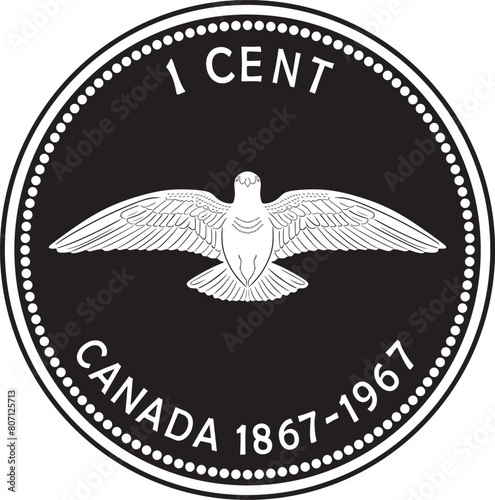 1 cent Canada coin doubled die legend 1967 vector design handmade silhouette 