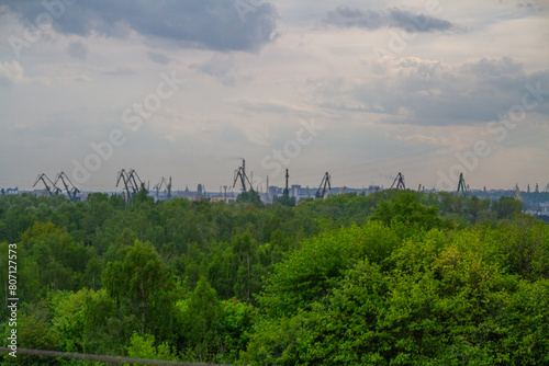 Panoramic view of the industrial area of the city of Gdansk, Poland.
