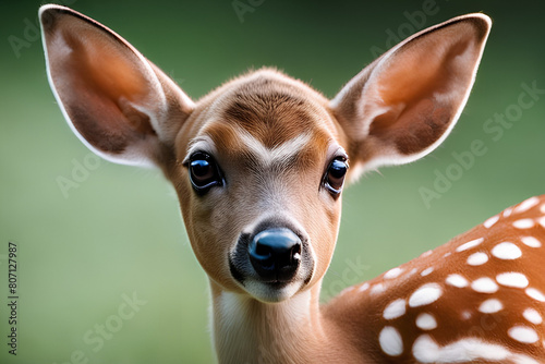Cute small fawn of spotted deer family 