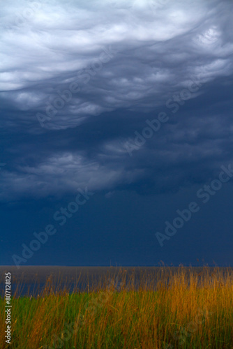 Dramatic stormy sky over the sea. Nature composition.