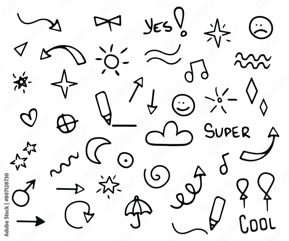 Cute doodle pen line element collection Cute doodle pen line element collection