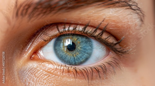 The pupil of a human eye is blue. Close-up.