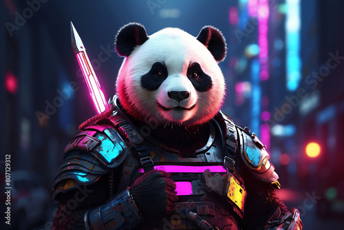 Fantasy of a panda in the city of the future