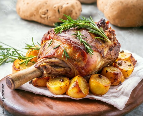 Roasted pork shank with rosemary and potatoes