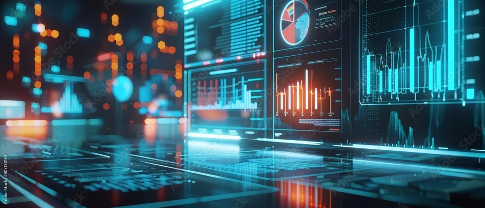 Futuristic concept of business with interactive 3D models for realtime market analysis, illustrated in hitech styles, ideal for a sharpen Cinematic Look Futuristic concept of business with interactive 3D models for realtime market analysis, illustrated in hitech styles, ideal for a sharpen Cinematic Look