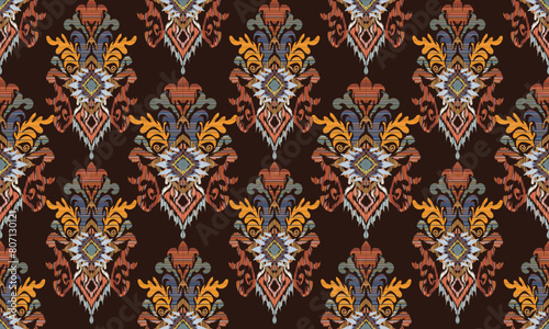 Hand draw Ikat floral paisley embroidery.geometric ethnic oriental seamless pattern traditional.Aztec style abstract .great for textiles, banners, wallpapers, wrapping vector design.