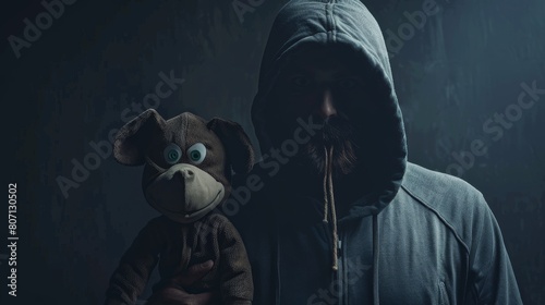 An extortion and a blackmail concept. A hoodiee and a puppet.