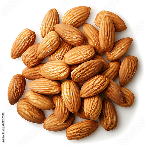 A pile of fresh, plump and smooth almond nuts with a white background