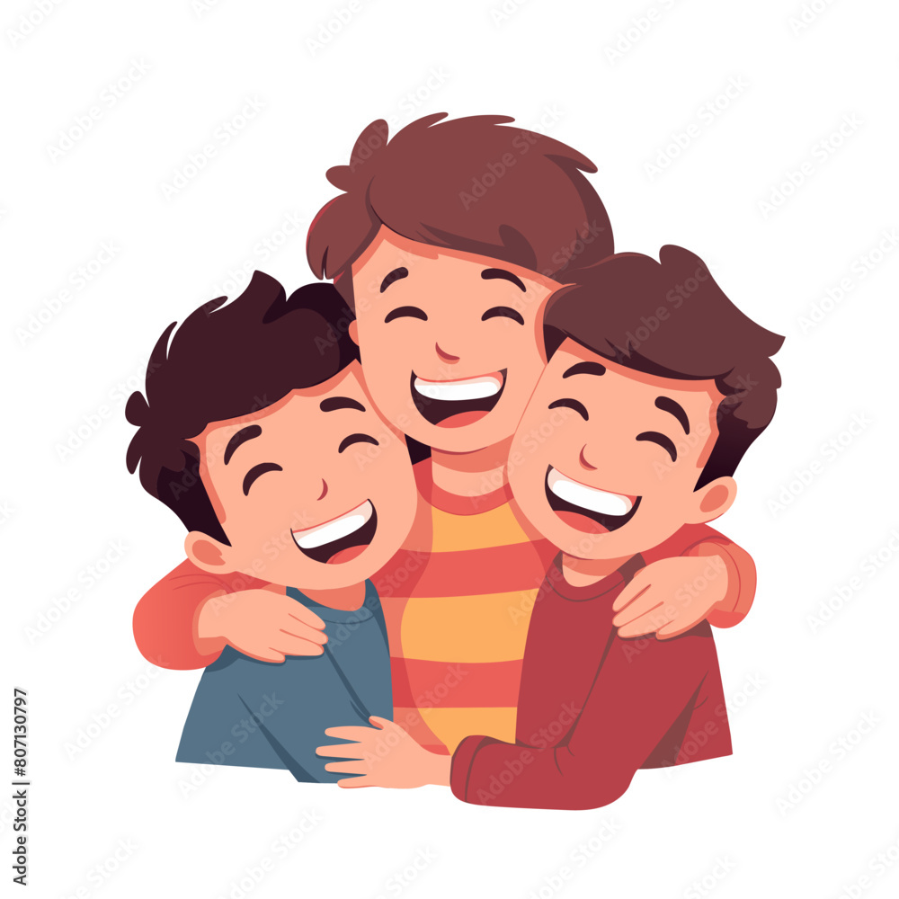 Happy children boys hugging. Male friendship. Cuddle as a manifestation of feelings of love. Kids embrace. Buddy relationship. Cartoon illustration Happy children boys hugging. Male friendship. Cuddle as a manifestation of feelings of love. Kids embrace. Buddy relationship. Cartoon illustration