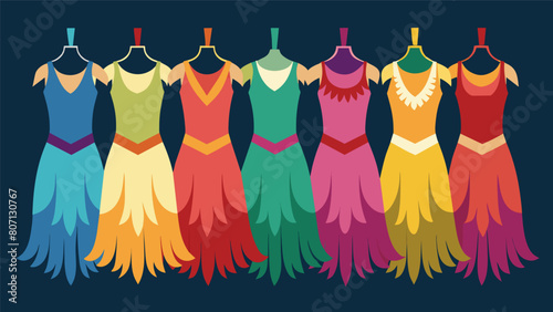 Vibrant and colorful vintage dresses once worn by flapper girls are restored to capture the carefree spirit of the Roaring Twenties.. Vector illustration