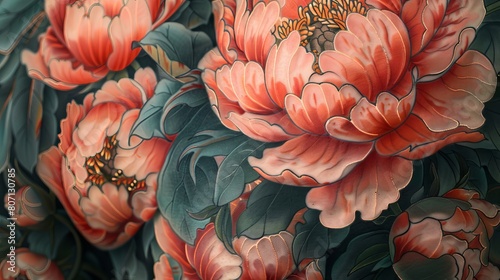 Close-up of a floral tattoo featuring lush peonies, symbolizing beauty and growth, inked with stunning detail on skin, isolated background photo