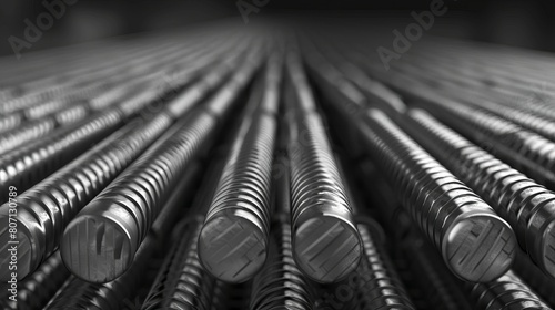 Vector illustration showcasing ribbed metal reinforcement rods used for building reinforcement, providing structural support in construction projects. photo