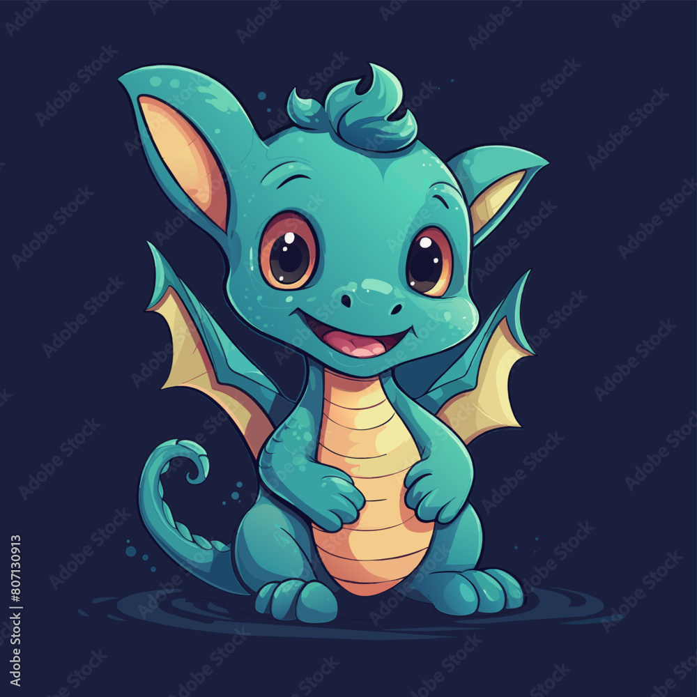 Fototapeta premium Dragon animal character, cartoon style. Happy baby dragon. Cartoon illustration