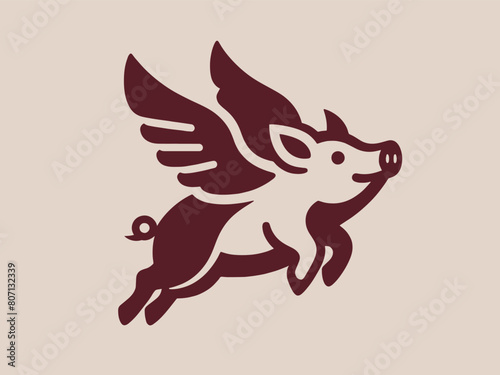 Flying pig with wings. Modern simple logo, icon, emblem. Vector illustration, isolated object