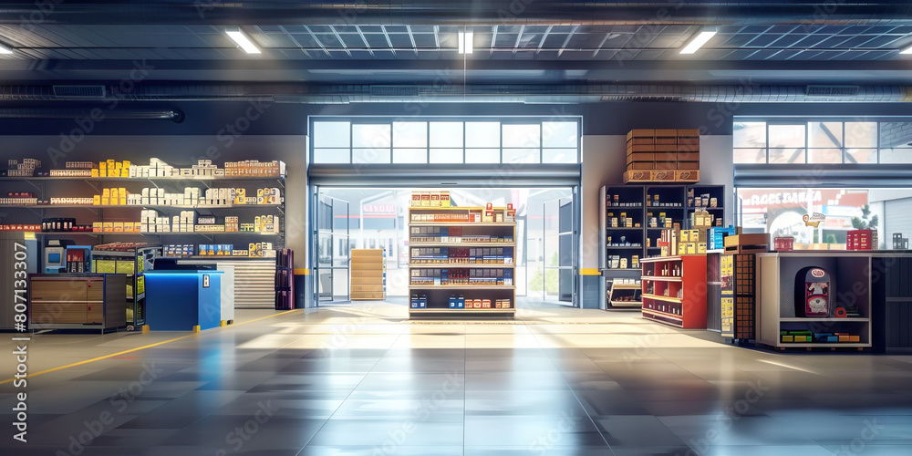 Delivery Pickup Area Floor: Displaying a designated area for delivery drivers to pick up orders, with order staging shelves and a pickup counter.