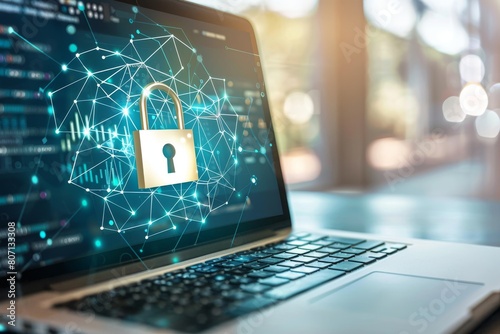 Antivirus and VPN services secure servers against ransomware and intrusion threats, encrypting data payloads across business networks privacy compliance through encrypted SSL internet connections. photo