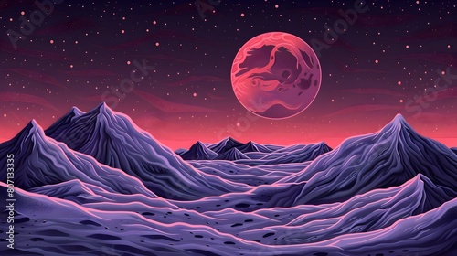 Ethereal Fluorescent Landscape with Celestial Mountainscape and Luminous Moon