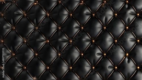 Luxurious Black Leather Diamond-Patterned Upholstery Backdrop with Metallic Accents