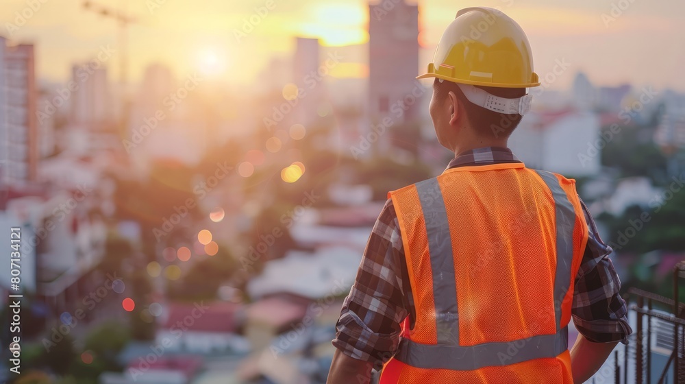 Engineer with safety uniform working at construction site outdoor, Construction worker checking and controlling project on building site. Engineer with safety uniform working at construction site outdoor, Construction worker checking and controlling project on building site.