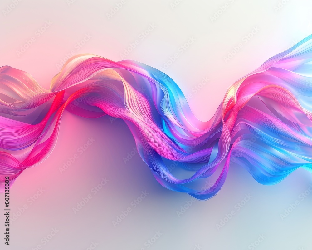 Fototapeta premium Abstract design of gradient neon wave shapes flowing across a white background, vibrant pinks and blues creating a dynamic and modern feel