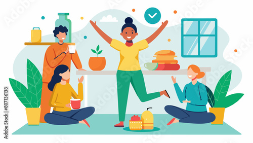 Celebrating Employee Appreciation Day the office hosts a yoga class to promote relaxation and wellness followed by a potluck where everyone can share. Vector illustration