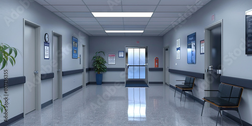 Employee Entrance and Exit Floor  Displaying the entrance and exit points for employees  with time clock stations and employee bulletin boards