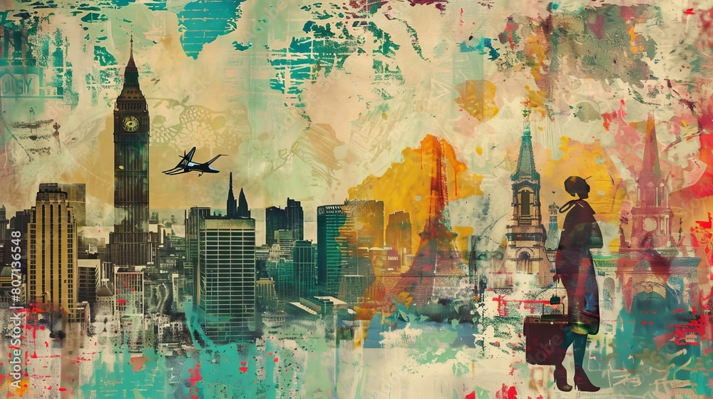 Fototapeta premium Taking a trip around the world, creating art collages.