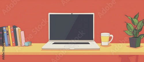 Wallpaper Mural a minimalist workstation setup against an orange backdrop. negative space for a clean, modern aesthetic. Torontodigital.ca