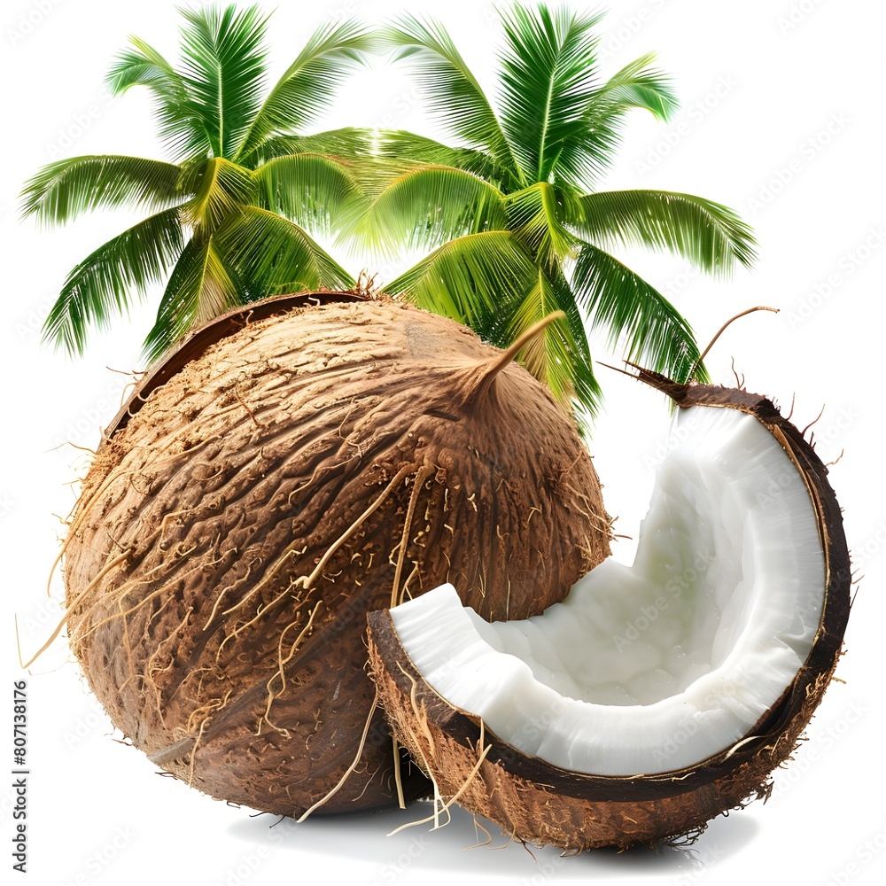 coconut under the palm tree isolated on white background generative AI coconut under the palm tree isolated on white background generative AI