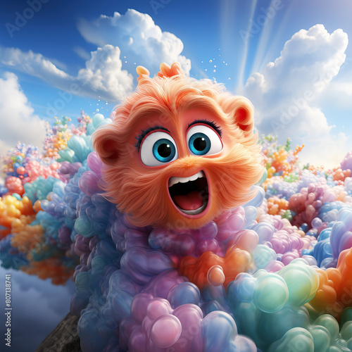 Adorable creature situated in the midst of fluffy clouds.