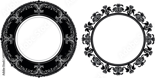 Black vector lacy border and circle frame