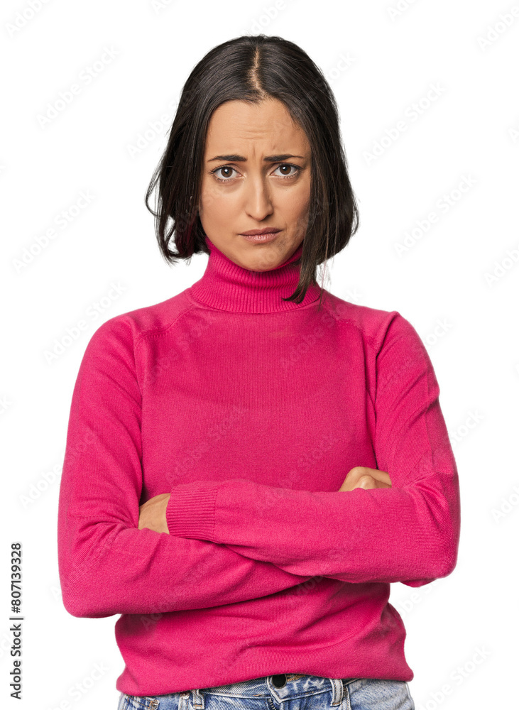 Young Caucasian woman with short hair unhappy looking in camera with sarcastic expression. Young Caucasian woman with short hair unhappy looking in camera with sarcastic expression.