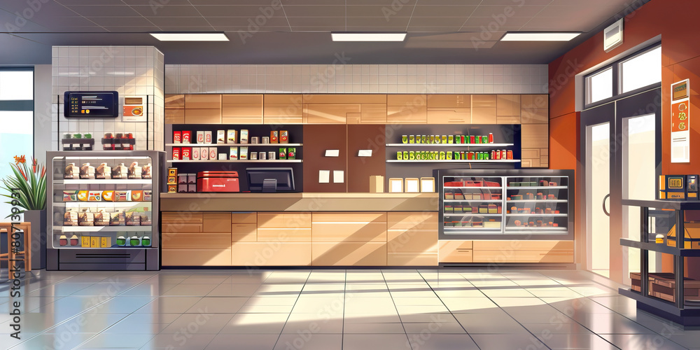 Mobile Ordering Pickup Area Floor: Displaying a designated area for customers to pick up mobile app or online orders, with order pickup shelves and a pickup counter