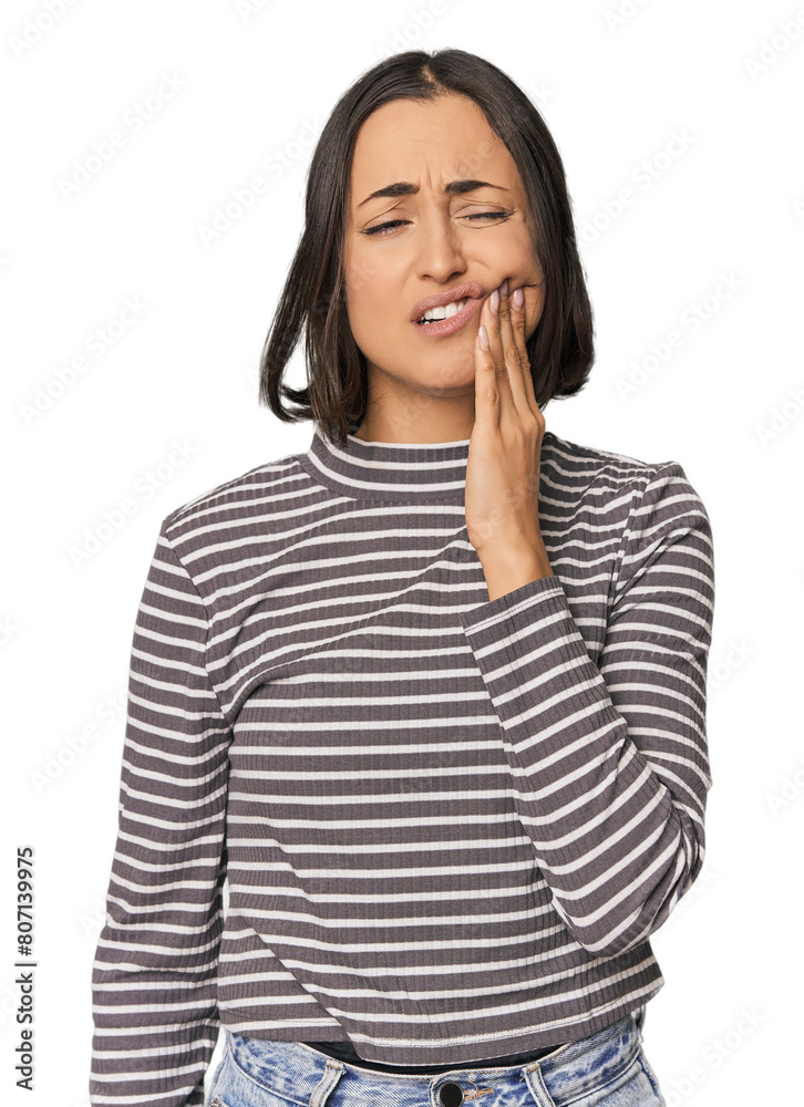 Young Caucasian woman with short hair having a strong teeth pain, molar ache. Young Caucasian woman with short hair having a strong teeth pain, molar ache.