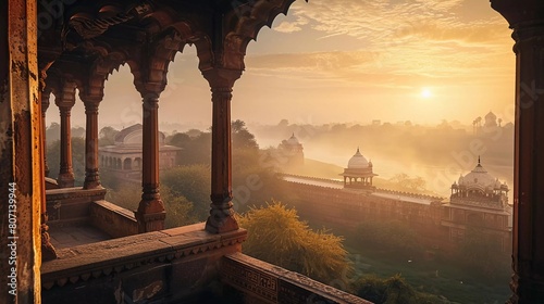 Agra Red Fort at sunrise, Uttar Pradesh, India photo